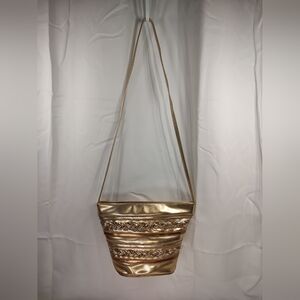 Linea & Milano Gold Faux Leather Crossbody Bag Braided Accents Zip Close